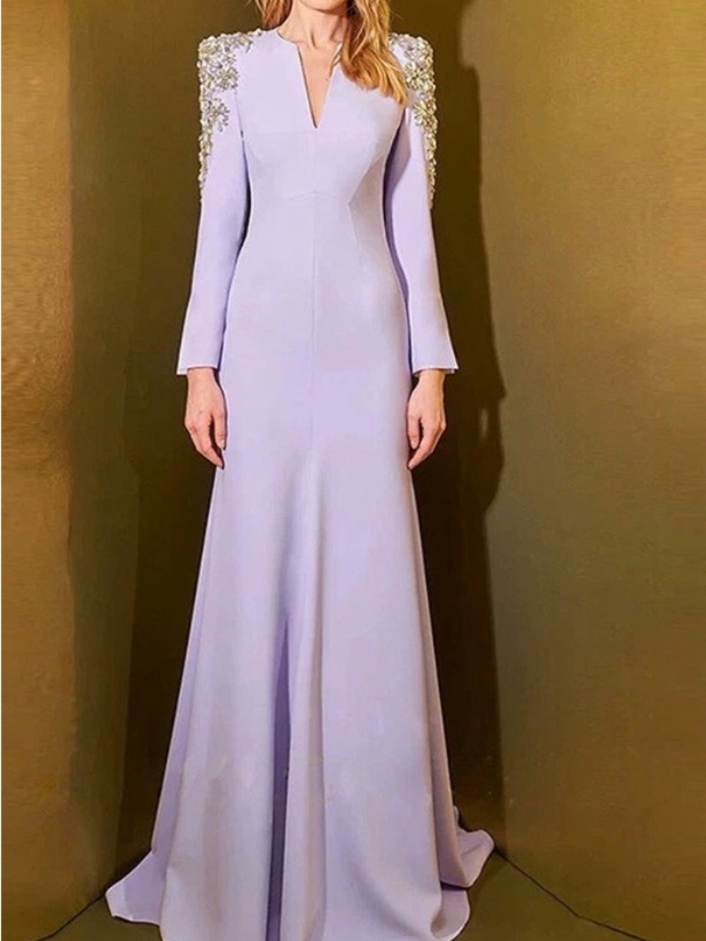 Embellished Lilac Long Sleeve Gown. Rodeo Queen Dress.